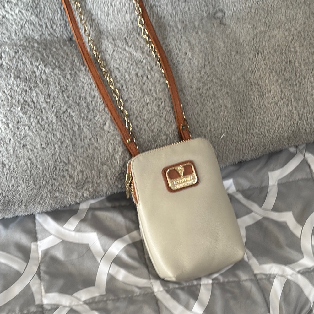 Cream and Brown Crossbody Bag with Gold Hardware